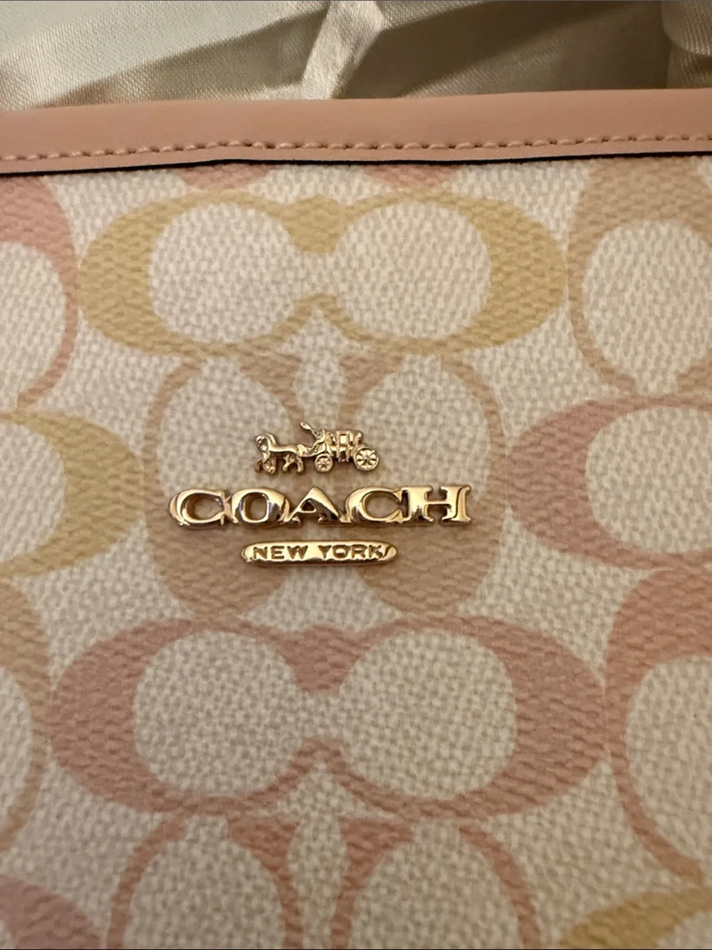 🩷🧡Coach NWT Pink/Peach Signature C Pastel Logo City Tote Bag / Gold Hardware